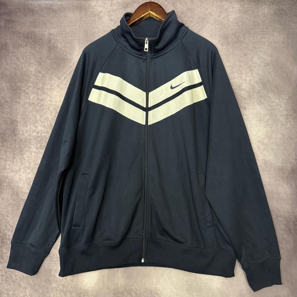 VTG‎ Nike Track Jacket Men's 2XL Navy Blue White Full Zip Chevron Athletic